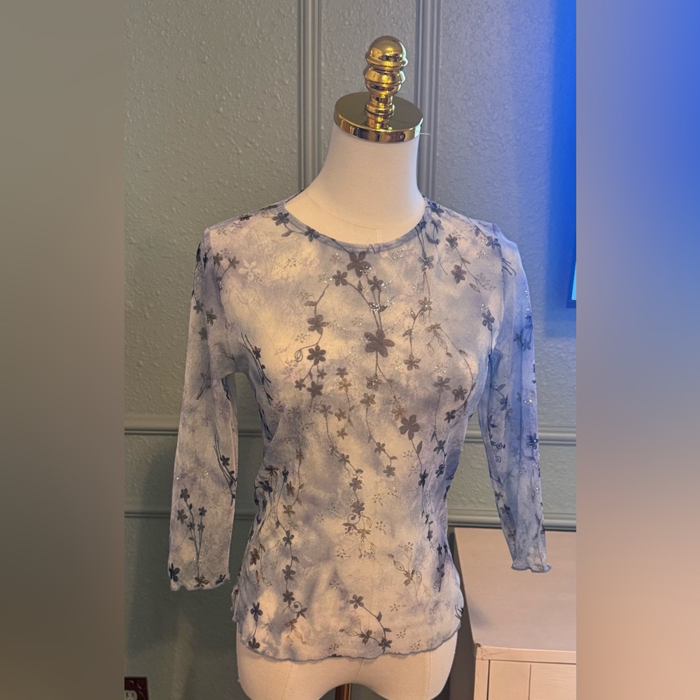 VTG 90's Y2K Moa Moa Sheer Mesh Top Shimmer Fairycore Feminine Women's